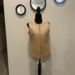 Pamela McCoy Collection/TAN/100% Leather Quilted Vest/XS Full Zip Jacket